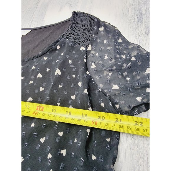 Layered Lauren Conrad Black With White Hearts Allover Top Size PXL - Picture 5 of 8